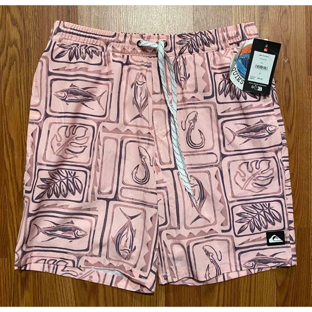 Quiksilver Board Shorts Mens S 7" Beach AOP Orchid Pink Swim Trunks NWT - Picture 1 of 7